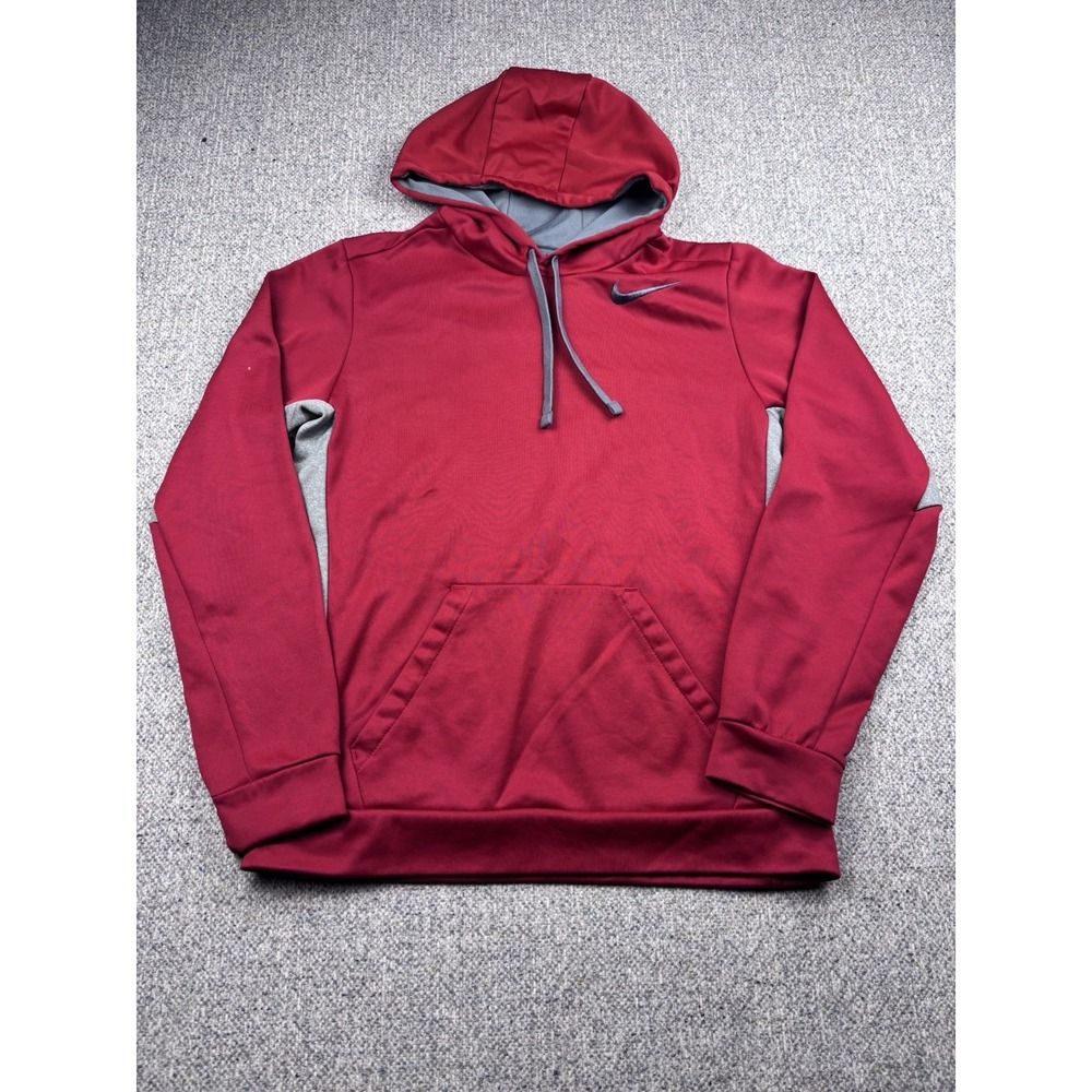 Nike Red Gray Therma‎ Fit Pullover Hoodie Sweatshirt Men Small
